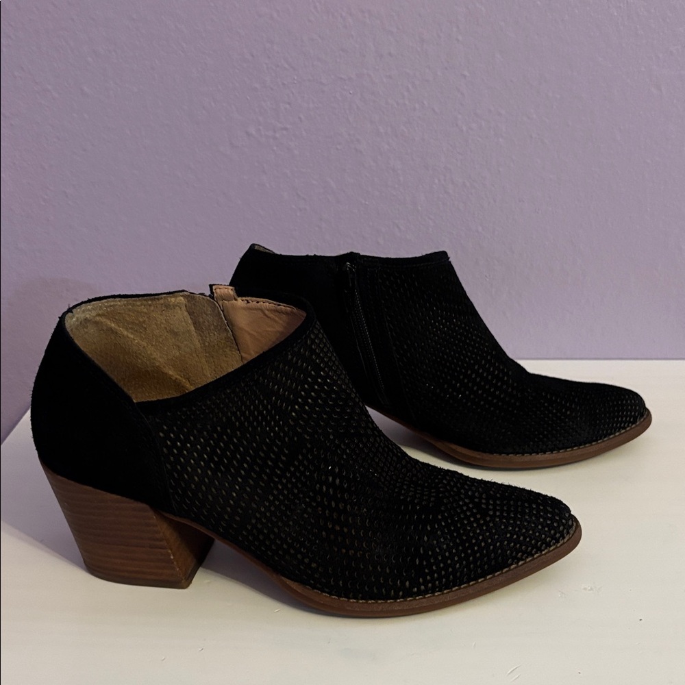Elegant Black Perforated Suede Women's Ankle Boots